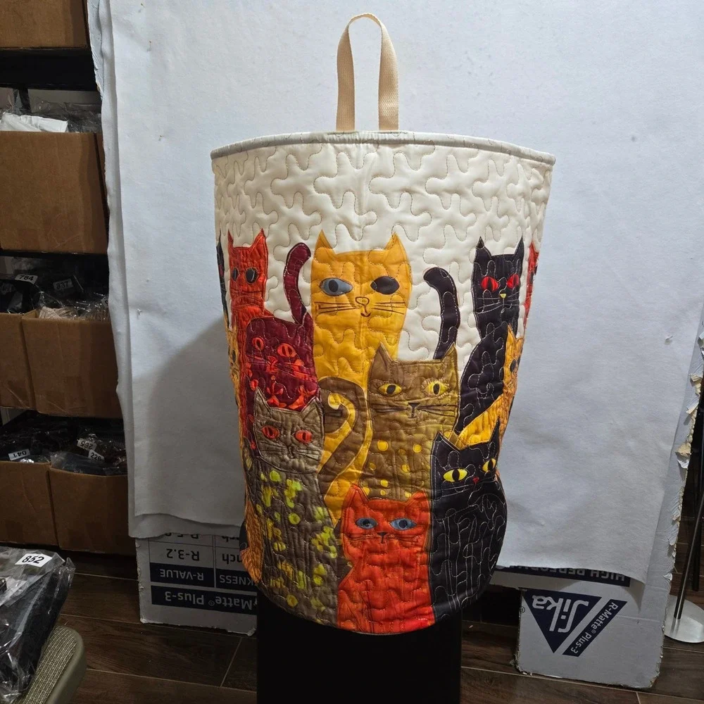 Cat Kitty Quilted Laundry Hamper Large Multicolor Cat Graphic Storage Bin